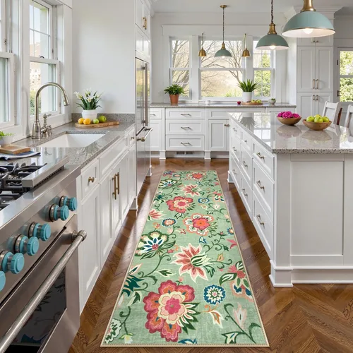 Miniatura 42 de Beeiva Alfombras florales de entrada, lavables para interiores, ultra fina, de 2 x 3 pies, antideslizante, para cocina, tapete de cachemira suave
