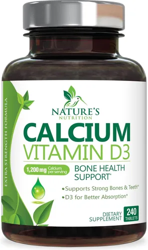 Suplemento de calcio con vitamina D3-1200 mg de calcio por porción con D3 para una mejor absorción - Apoya la salud inmunológica, huesos y dientes -