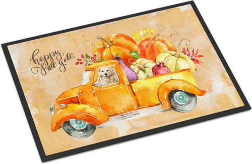 Caroline's Treasures CK2619MAT - Tapete de cosecha otoñal Golden Retriever de 18 x 27 pulgadas, tapete para puerta delantera, interior y exterior,