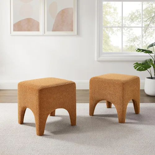 Miniatura 13 de Taburete Otomano Cuadrado Moderno de 17" Boucle, Taburete de Tocador para Maquillaje, Reposapiés Rectangular para Sofá, Taburete Otomano Tapizado