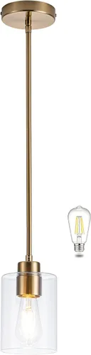 Miniatura 11 de MAYNA Lámpara colgante de granja de 1 luz, lámparas de jaula de metal negro con cadena ajustable y pantalla de vidrio, luces colgantes para isla