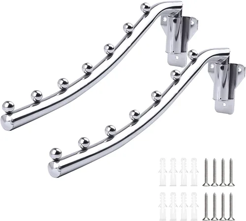 Miniatura 9 de Ganchos plegables montados en la pared, estante de secado de ropa plegable para montaje en pared, paquete de 2 soportes de gancho de brazo oscilante