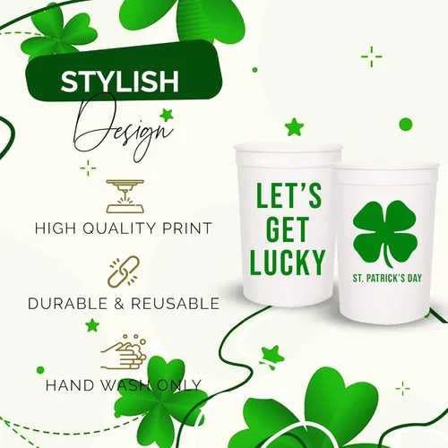Miniatura 4 de Let's Get Lucky - Juego de tazas de plástico para el día de San Patricio, 12-16 onzas para recuerdos de fiesta y decoraciones temáticas de trébol