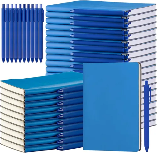 Miniatura 9 de Jetec Paquete de 30 cuadernos con 30 bolígrafos, bloc de notas de cuero de tapa blanda A5 a granel con bolígrafo para escuela, negocios, trabajo