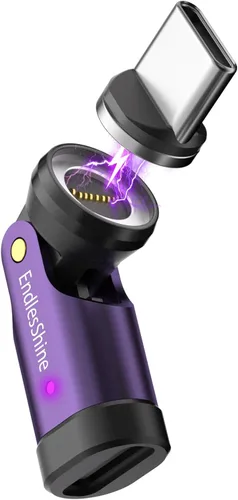 Adaptador magnético USB C a C, 240 W PD de carga rápida de 480 Mbps de datos de 9 pines, conector de ruptura giratorio de 540°, indicador LED