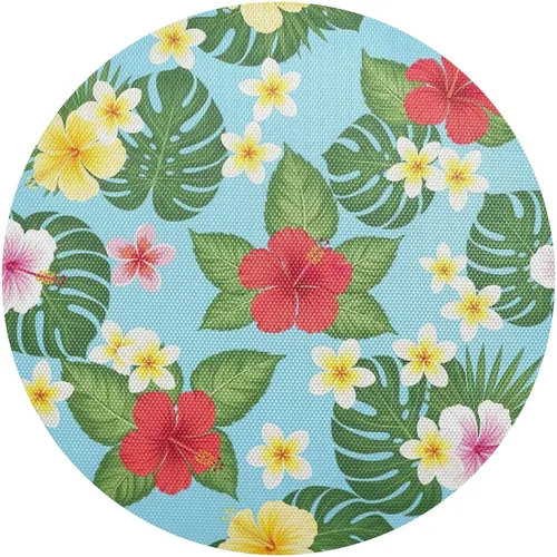 Manteles individuales redondos rojos con hojas tropicales, flores vibrantes, resistentes al calor, antideslizantes, para cocina, talla 1 x 1