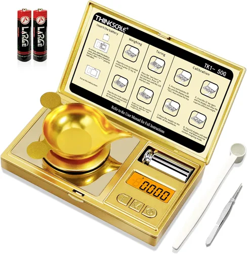 THINKSCALE - Báscula digital de 50 g / 0,001 g, báscula de joyería y gemas de oro, báscula de mg para polvo, recarga, báscula de microgramos con