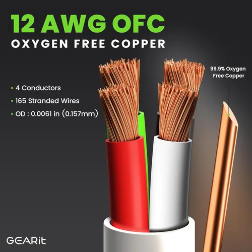 Miniatura 2 de GEARit Cable de altavoz 12/4 (100 pies), calibre 12 AWG, seguridad contra incendios en pared, clasificación CL2, 4 conductores, cobre OFC sin