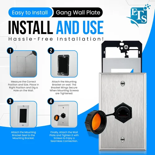 Miniatura 7 de Placa de pared Ethernet de acero inoxidable con conector CAT6 impermeable RJ45 - Toma de pared Ethernet IP68 para exteriores para conexión segura