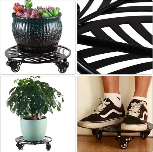Miniatura 7 de 1 paquete de 30 cm de gran organizador de plantas de metal con 3 ruedas de PU metálicas, soporte rodante para plantas con ruedas para interiores