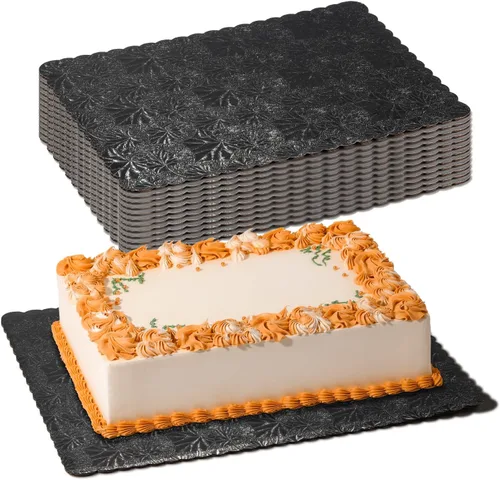 Miniatura 10 de Fit Meal Prep [Paquete de 20] Tableros para Pasteles Rectangulares de Cartón Dorado de 14x10 pulgadas, Cuarto de Hoja Desechables, Pizza, Postres