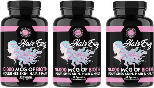 Angry Supplements Hair Envy 10,000 mcg de biotina + queratina, crece e hidrata el cabello, fortalece las uñas gruesas, limpia y nutre la piel –