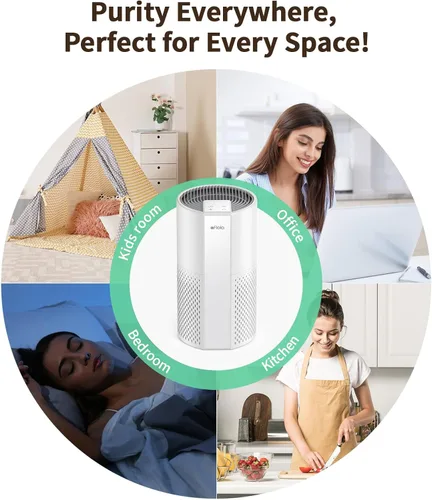 Miniatura 7 de Afloia Purificador de aire para el hogar, filtro lavable 4 en 1 para alergias, cubre hasta 1076 pies cuadrados, funcionamiento silencioso, apagado