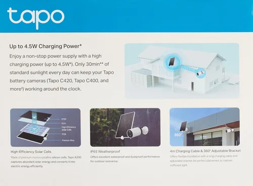 Miniatura 2 de Tapo Panel solar A200, (compatible con MagCam C425, C420 y C400), potencia de carga de larga duración con células solares de alta eficiencia, IP65