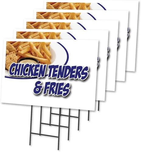 Chicken TENDERS & Fries 5 Pack of 18" x 24" Yard Sign & Stake | Advertise Your Business | Stake Included Image On Front Only | Made in The USA