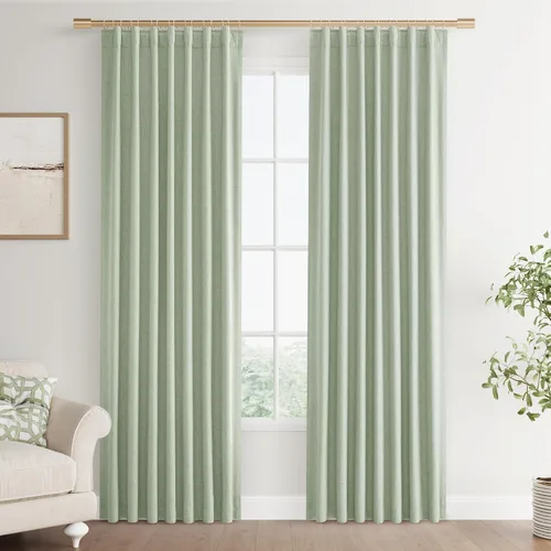 Miniatura 29 de Joywell - 2 cortinas de lino 100% opacas, con jareta/trabillas traseras/cinta para ganchos/anillas con clip, aislamiento térmico y ganchos