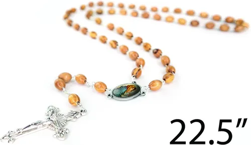Miniatura 3 de TREE OF LIFE REV. 2214 Collar de rosario católico de madera de Israel, cuentas de rosario de madera de olivo con retrato de icono y colgante de cruz