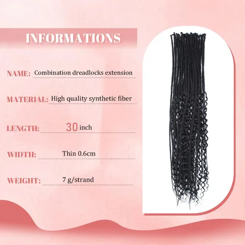 Miniatura 4 de Extensiones de rastas SE de 30 hebras de 30 pulgadas, extensiones de rastas sintéticas mixtas 3 en 1, extensiones de rastas negras rizadas y rectas