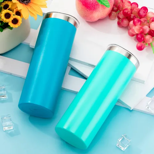 Miniatura 5 de Remagr Vasos delgados a granel de 20 oz de acero inoxidable con tapas y popotes, vasos delgados aislados de doble capa para agua en color claro