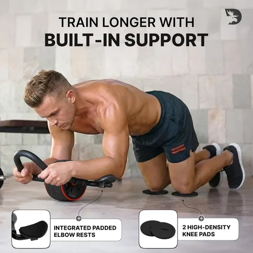 Miniatura 4 de DMoose Fitness - Rodillo para abdominales con soporte para codos y 2 almohadillas para rodillas - Entrenador de ejercicios abdominales para Negro