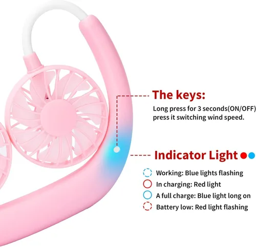 Miniatura 7 de Ventilador de cuello portátil recargable, ventilador personal manos libres, mini USB, con banda para el cuello, ventilador deportivo de 3 Paquete