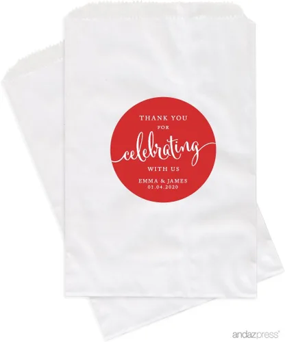 Miniatura 6 de Andaz Press Bolsas de regalo personalizadas para mesa de postre, agradecimiento por celebrar con nosotros, aguamarina, paquete de 24, personalizadas