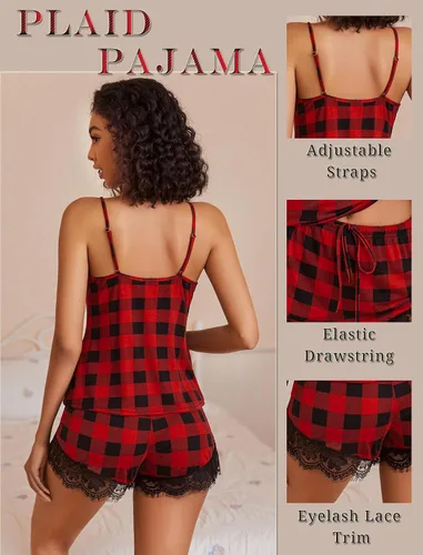 Miniatura 4 de Avidlove Conjunto de pijama para mujer con ribete de encaje, conjunto de pijama modal con cuello en V, sin mangas, ropa de dormir con cordón