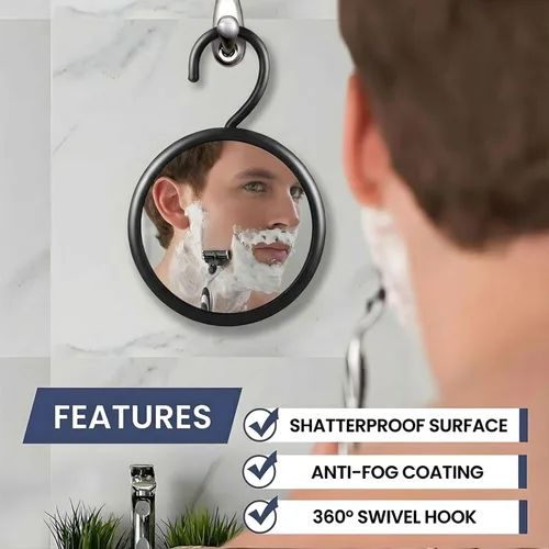 Miniatura 2 de MIRRORVANA Espejo de afeitado redondo sin niebla colgante con gancho giratorio de 360° para colgar y rociar antivaho adicional, superficie antivaho