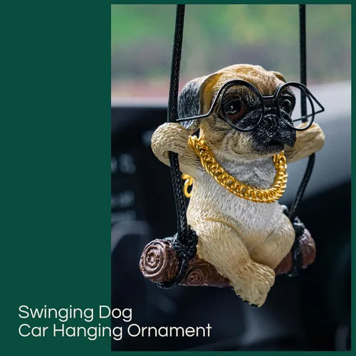 Miniatura 4 de Floruit Accesorios para colgar en el espejo del auto con diseño de pug, lindos accesorios para el espejo retrovisor que se balancea para hombres