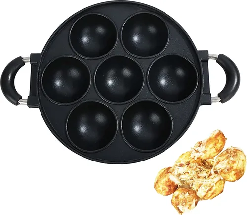 Miniatura 8 de Japón gran apertura takoyaki pan con cubierta de vidrio, molde para hornear pastel, huevos de freír, sartén Poffertjes, sartén Appam, sartén Banh