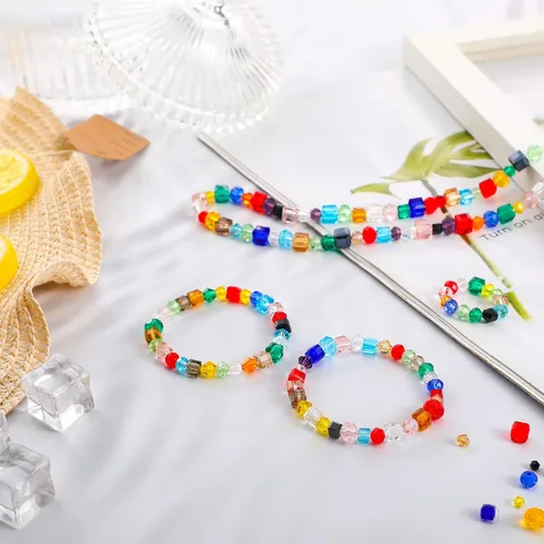 Miniatura 2 de Inbagi 1000 cuentas de vidrio surtidas a granel para hacer joyas, cubo de bicono facetado, espaciador Rondelle para manualidades, pulseras
