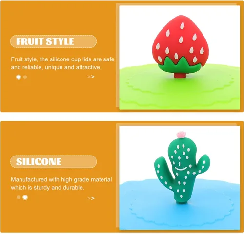 Miniatura 6 de Cabilock 6 tapas elásticas para tazas, con forma de cactus, pajilla, tazas de silicona, utensilios de cocina