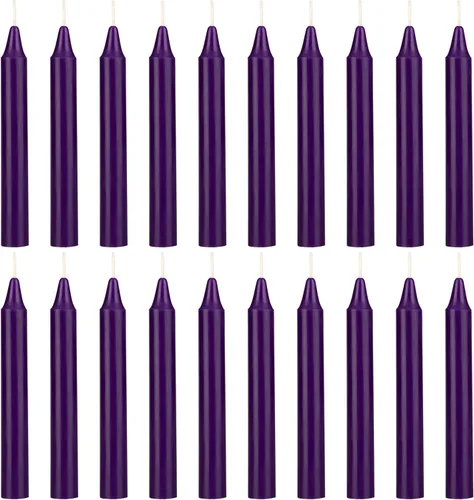 Mega Candles 20 piezas Velas Cónicas Mini Exquisitas de Conjuro Sin Aroma Morado Oscuro, 4 Pulgadas de Alto x 1/2 Pulgada de Diámetro, Campanillas