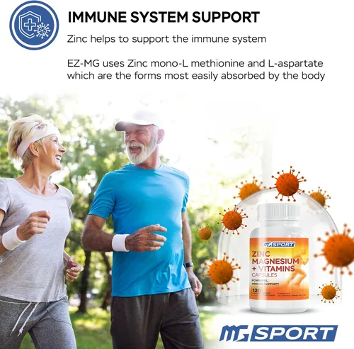 Miniatura 4 de Magnesio, zinc y vitaminas B6, B9, ácido fólico, alta absorción para apoyo inmunológico, recuperación muscular, fácil de poner el estómago, 120