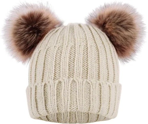 Miniatura 2 de Arctic Paw - Gorro tejido con orejas de pompón de piel sintética