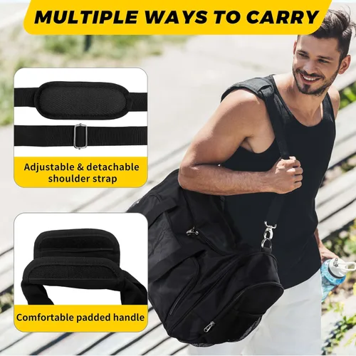 Miniatura 6 de Vorspack Bolsa deportiva de lona Bolsa de gimnasio de 2124 pulgadas para mujeres y hombres, bolsa de lona ligera con botella de agua, Negro