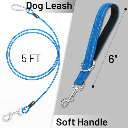 Miniatura 7 de Correa corta para perro, a prueba de mordidas, cable de amarre para perro de 5 pies con mango acolchado suave reflectante para entrenamiento, Azul