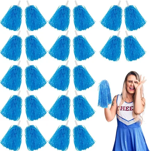 Miniatura 10 de Lovecheer 24 pompones de plástico de animadora con asa para animadoras deportivas y bailar Rosa