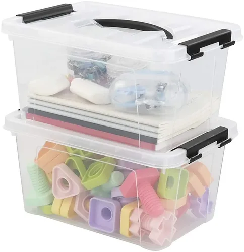 Miniatura 5 de Pekky Caja de almacenamiento de 6 cuartos de galón con asa y pestillo de diseño fresco, cubo organizador de juguetes pequeño, juego de 2