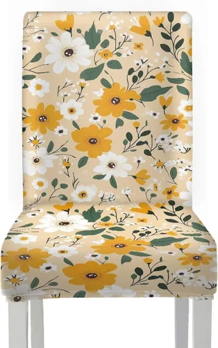 Miniatura 2 de HUGS IDEA Yellow Floral Chair Covers for Dining Room Set of 2 Flowers Kitchen Chair Covers Washable Dining Chairs Slipcovers Cubre Sillas