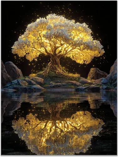Miniatura 26 de VOCBAN Tree of Life Wall Art The Picture Artwork Canvas Prints Tree Pictures Poster Retro Artwork for Bedroom Living Room Home Decoration(blue blue
