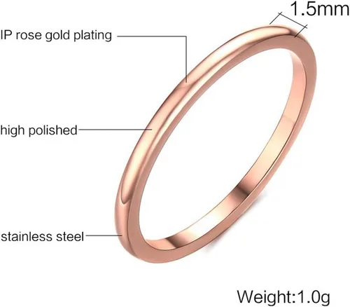 Miniatura 2 de Anillo de boda de acero inoxidable de 0.06 pulgadas, clásico, liso, apilable