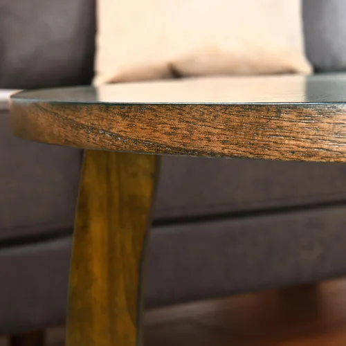 Miniatura 6 de Mesa auxiliar redonda para sala de estar, mesas de cóctel de madera maciza con parte superior empalmada, mesa central tradicional de madera