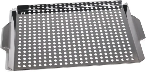 Miniatura 9 de Outset 76631 Rejilla de acero inoxidable para parrilla, sartén de barbacoa de 11 x 7 pulgadas con asas