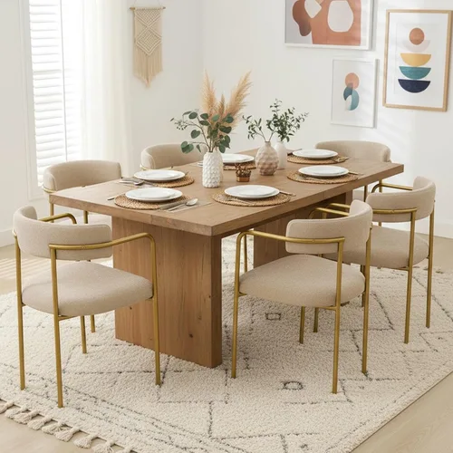 Miniatura 16 de Boucle - Juego de 4 sillas de comedor con brazos, modernas sillas de comedor tapizadas de mediados de siglo para cocina y comedor, respaldo curvo