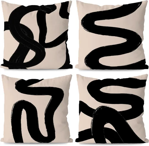 Miniatura 7 de KEUSPI Fundas de almohada decorativas negras y beige, juego de 4 fundas de almohada negras para sofá, decoración del hogar, estilo boho moderno