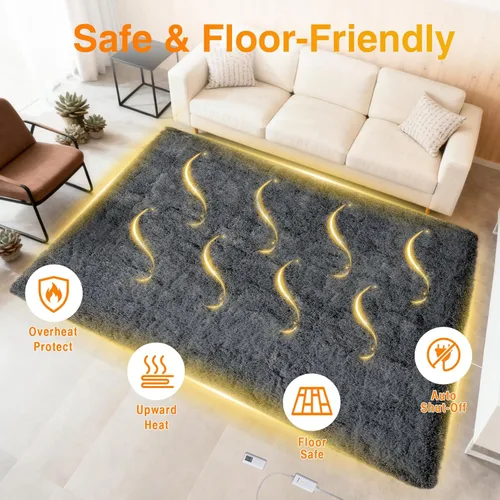 Miniatura 8 de Alfombra Eléctrica Calefactora de 8x10 pies, Alfombra de Calefacción de Felpa Suave para Suelo, Alfombra Gaming con Controlador Inalámbrico y Gris