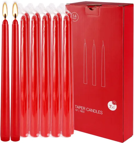 Miniatura 7 de WPONSZU Paquete de 14 velas altas de color rojo de 10 pulgadas sin perfume sin goteo para Navidad, día de San Valentín, cena, fiesta, cumpleaños