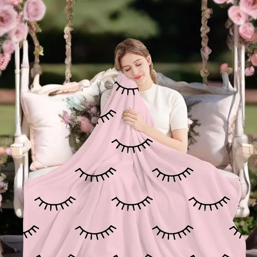 Miniatura 6 de Manta de pestañas rosa para sofá y cama, manta de franela suave de 50 x 60 pulgadas, bonito patrón de pestañas estética, decoración de habitación