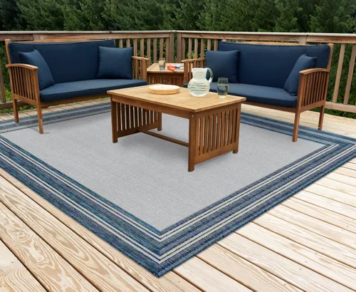 Miniatura 45 de Liora Manne Carmel - Alfombra tejida de perfil bajo de fácil cuidado para interiores y exteriores, color aguamarina, 6 pies 6 pulgadas x 9 pies 4